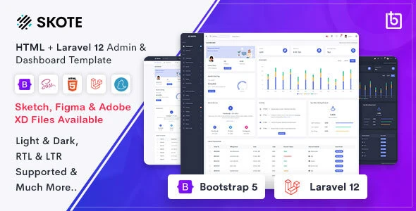 Skote – HTML & Laravel 12 Admin Dashboard Template + Sketch